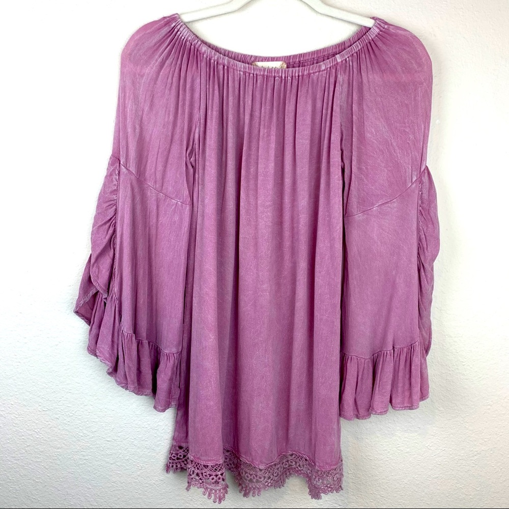 Altar’d State Bell Sleeve Boho Cottage Shoulder Hippie Top Blouse Mauve